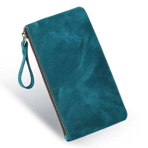 Vintage Genuine Leather Large Capacity Clutch Bag Phone Organizer Wallet Pen Case