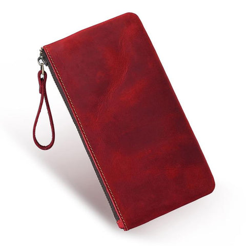 Vintage Genuine Leather Large Capacity Clutch Bag Phone Organizer Wallet Pen Case