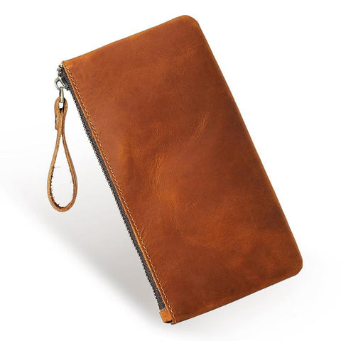 Vintage Genuine Leather Large Capacity Clutch Bag Phone Organizer Wallet Pen Case