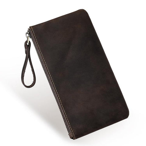 Vintage Genuine Leather Large Capacity Clutch Bag Phone Organizer Wallet Pen Case