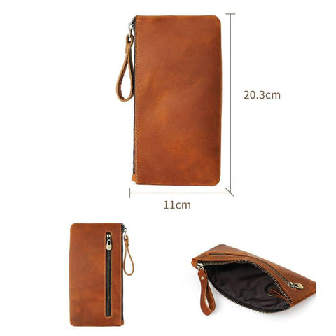 Vintage Genuine Leather Large Capacity Clutch Bag Phone Organizer Wallet Pen Case