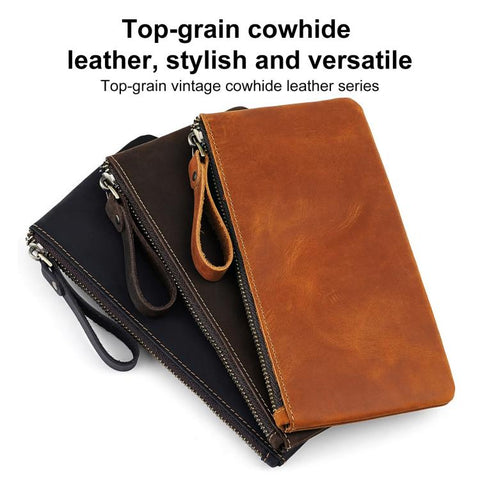 Vintage Genuine Leather Large Capacity Clutch Bag Phone Organizer Wallet Pen Case
