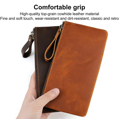 Vintage Genuine Leather Large Capacity Clutch Bag Phone Organizer Wallet Pen Case