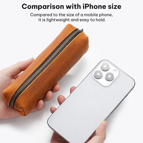 Crazy Horse Leather Stationery Pencil Case Zippered Storage Bag