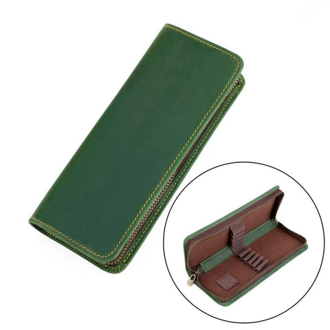 Vintage Genuine Leather Square Zipper Pen Pouch Pencil Case