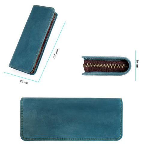 Vintage Genuine Leather Square Zipper Pen Pouch Pencil Case