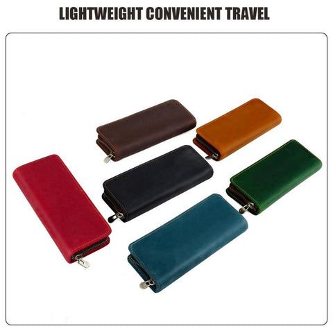 Vintage Genuine Leather Square Zipper Pen Pouch Pencil Case