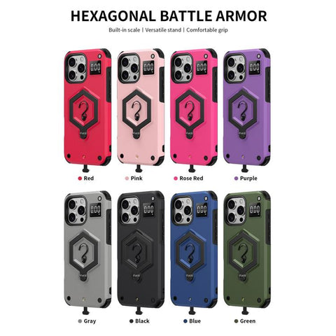 Hexagon Armor Magnetic Holder Weighing Scale Phone Case, For iPhone 12 / 12 Pro, For iPhone 11 Pro Max, For iPhone 11