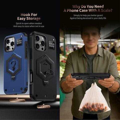 Hexagon Armor Magnetic Holder Weighing Scale Phone Case, For iPhone 12 / 12 Pro, For iPhone 11 Pro Max, For iPhone 11