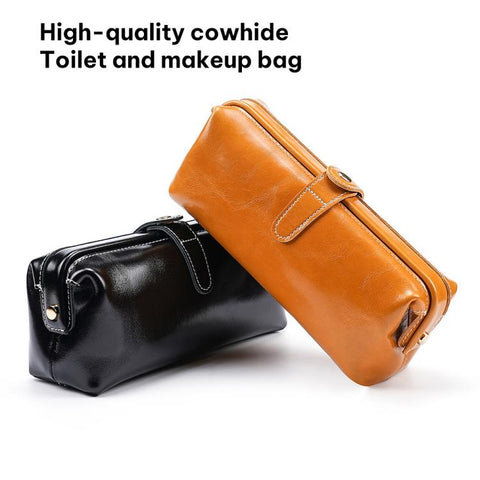 Oil Waxed Leather Toiletries and Cosmetic Tool Storage Bag