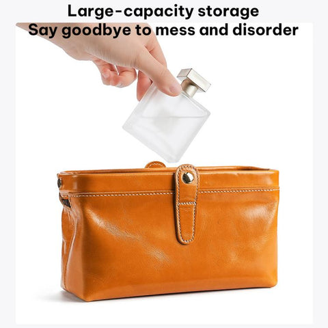 Oil Waxed Leather Toiletries and Cosmetic Tool Storage Bag