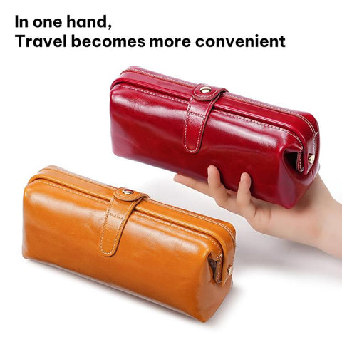 Oil Waxed Leather Toiletries and Cosmetic Tool Storage Bag