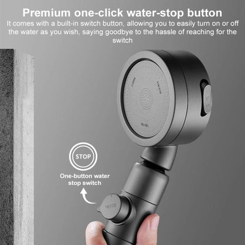 Three Setting Adjustable Filter Pressurized Shower Head Shower Nozzle with One Button Water Stop Switch