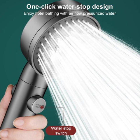 Portable 5-Setting Adjustable Pressurized Shower Head with One Button Water Stop Switch