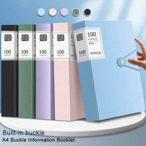 A4 Transparent Inner Pocket Document Storage Folder with Buckle, 20 Pockets, 30 Pockets, 40 Pockets, 60 Pockets, 100 Pockets