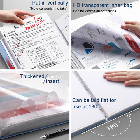 A4 Transparent Inner Pocket Document Storage Folder with Buckle, 20 Pockets, 30 Pockets, 40 Pockets, 60 Pockets, 100 Pockets