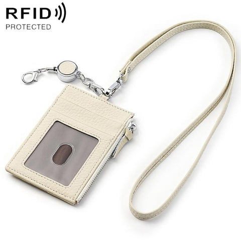 KB175 Easy-pull Buckle Lanyard RFID Document Genuine Leather Card Bag