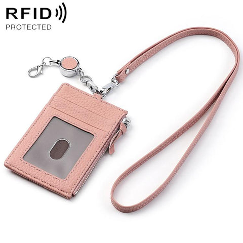 KB175 Easy-pull Buckle Lanyard RFID Document Genuine Leather Card Bag