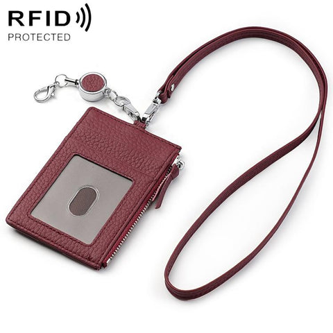 KB175 Easy-pull Buckle Lanyard RFID Document Genuine Leather Card Bag