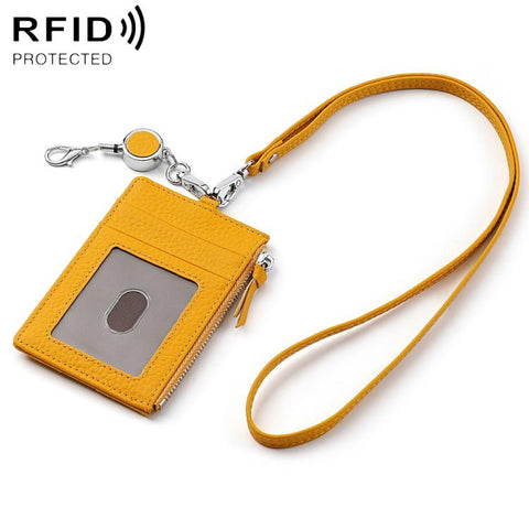 KB175 Easy-pull Buckle Lanyard RFID Document Genuine Leather Card Bag