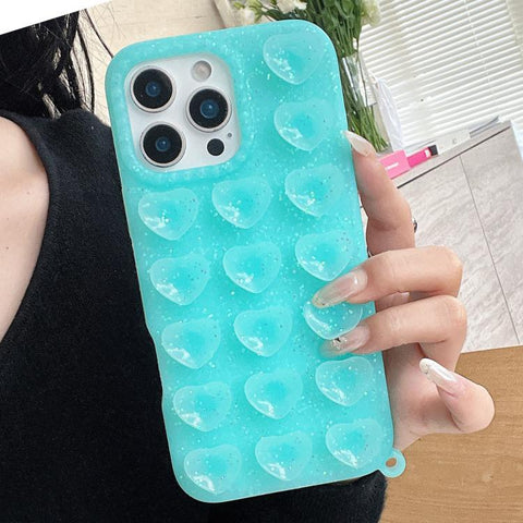 Love Heart Suction Cup Translucent Glitter Phone Case, For iPhone 14, For iPhone 14 Pro Max, For iPhone 13