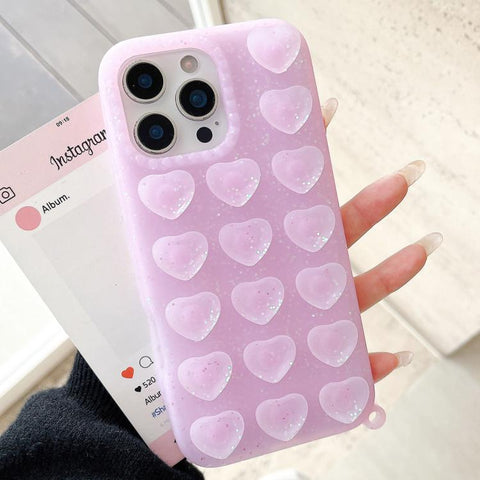 Love Heart Suction Cup Translucent Glitter Phone Case, For iPhone 14, For iPhone 14 Pro Max, For iPhone 13