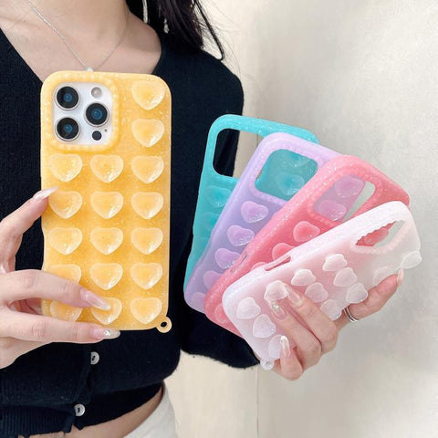 Love Heart Suction Cup Translucent Glitter Phone Case, For iPhone 14, For iPhone 14 Pro Max, For iPhone 13