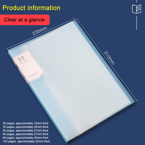 A4 Translucent Inner Pocket Document Storage Folder, 20 Pockets, 30 Pockets, 40 Pockets, 60 Pockets, 100 Pockets