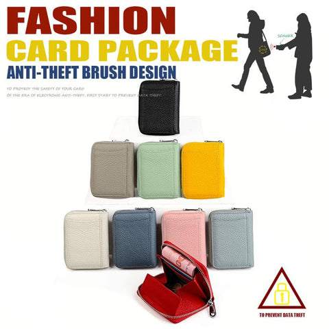 KB301 RFID Anti-theft Genuine Leather Zipper Card Bag