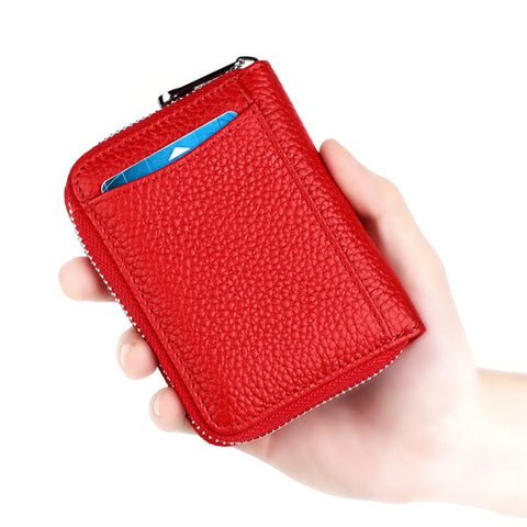 KB301 RFID Anti-theft Genuine Leather Zipper Card Bag