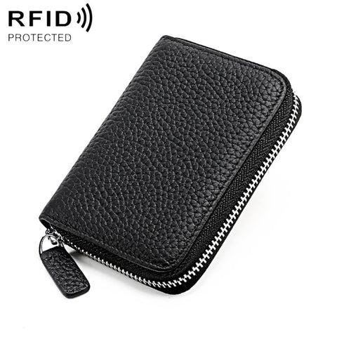 KB28 RFID Anti-theft Genuine Leather Zipper Coin Purse