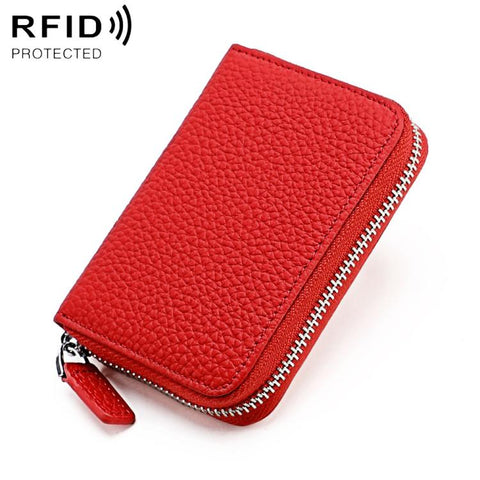 KB28 RFID Anti-theft Genuine Leather Zipper Coin Purse