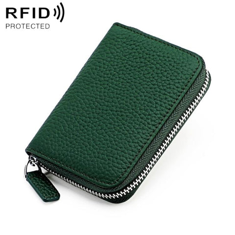 KB28 RFID Anti-theft Genuine Leather Zipper Coin Purse