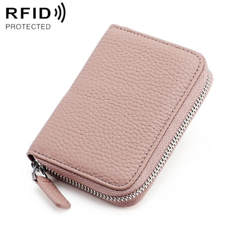 KB28 RFID Anti-theft Genuine Leather Zipper Coin Purse