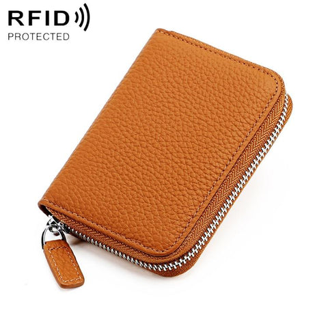 KB28 RFID Anti-theft Genuine Leather Zipper Coin Purse