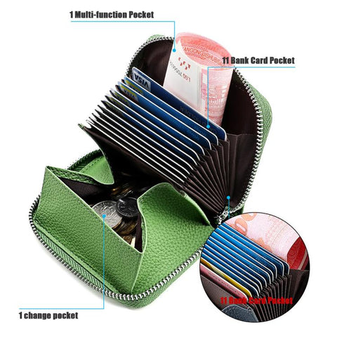 KB28 RFID Anti-theft Genuine Leather Zipper Coin Purse