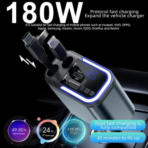 F9 Car MP3 Bluetooth Player Fast Charger with Retractable Cable, F9 with Retractable Cable