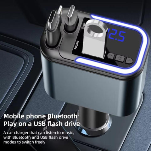 F9 Car MP3 Bluetooth Player Fast Charger with Retractable Cable, F9 with Retractable Cable