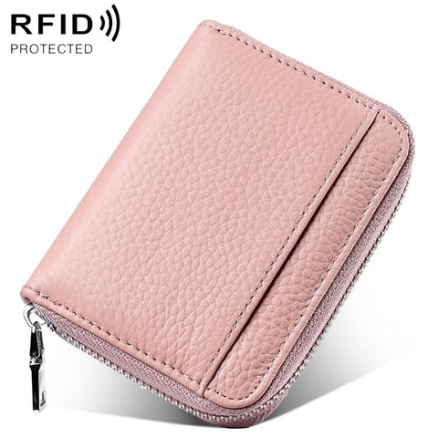 Mini RFID Anti-theft Genuine Leather Zipper Card Bag