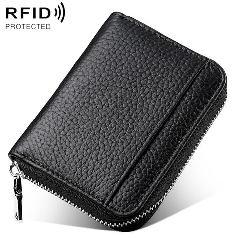 Mini RFID Anti-theft Genuine Leather Zipper Card Bag