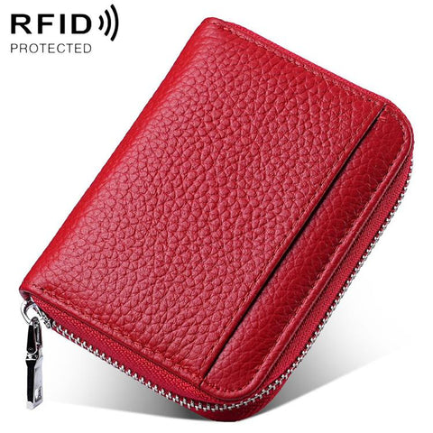 Mini RFID Anti-theft Genuine Leather Zipper Card Bag