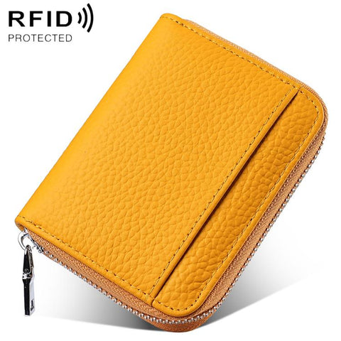 Mini RFID Anti-theft Genuine Leather Zipper Card Bag