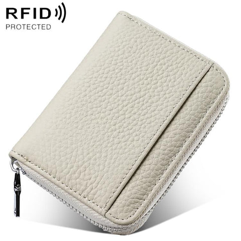 Mini RFID Anti-theft Genuine Leather Zipper Card Bag