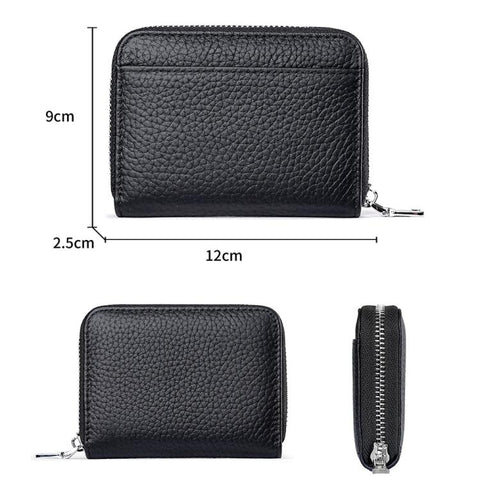 Mini RFID Anti-theft Genuine Leather Zipper Card Bag