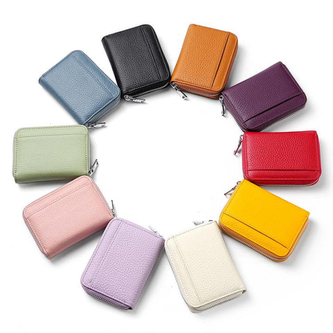 Mini RFID Anti-theft Genuine Leather Zipper Card Bag