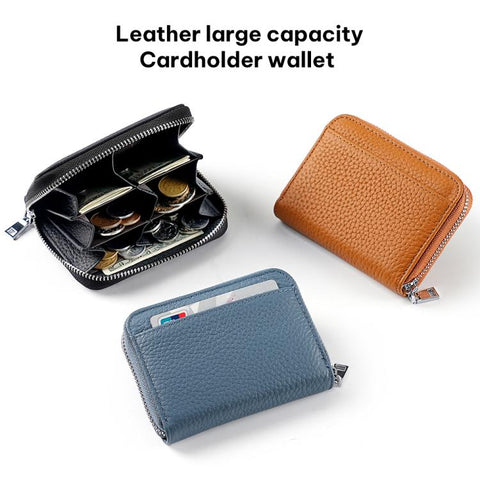Mini RFID Anti-theft Genuine Leather Zipper Card Bag