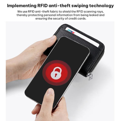 Mini RFID Anti-theft Genuine Leather Zipper Card Bag