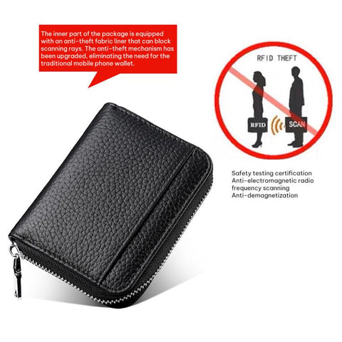 Mini RFID Anti-theft Genuine Leather Zipper Card Bag