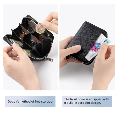 Mini RFID Anti-theft Genuine Leather Zipper Card Bag