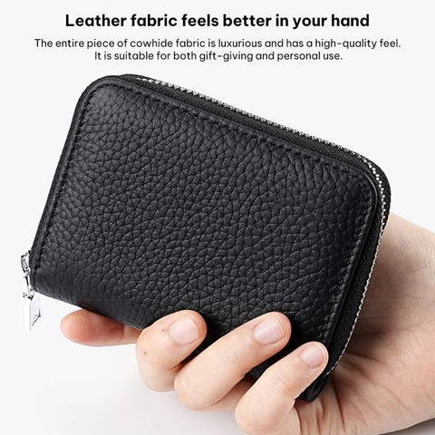 Mini RFID Anti-theft Genuine Leather Zipper Card Bag